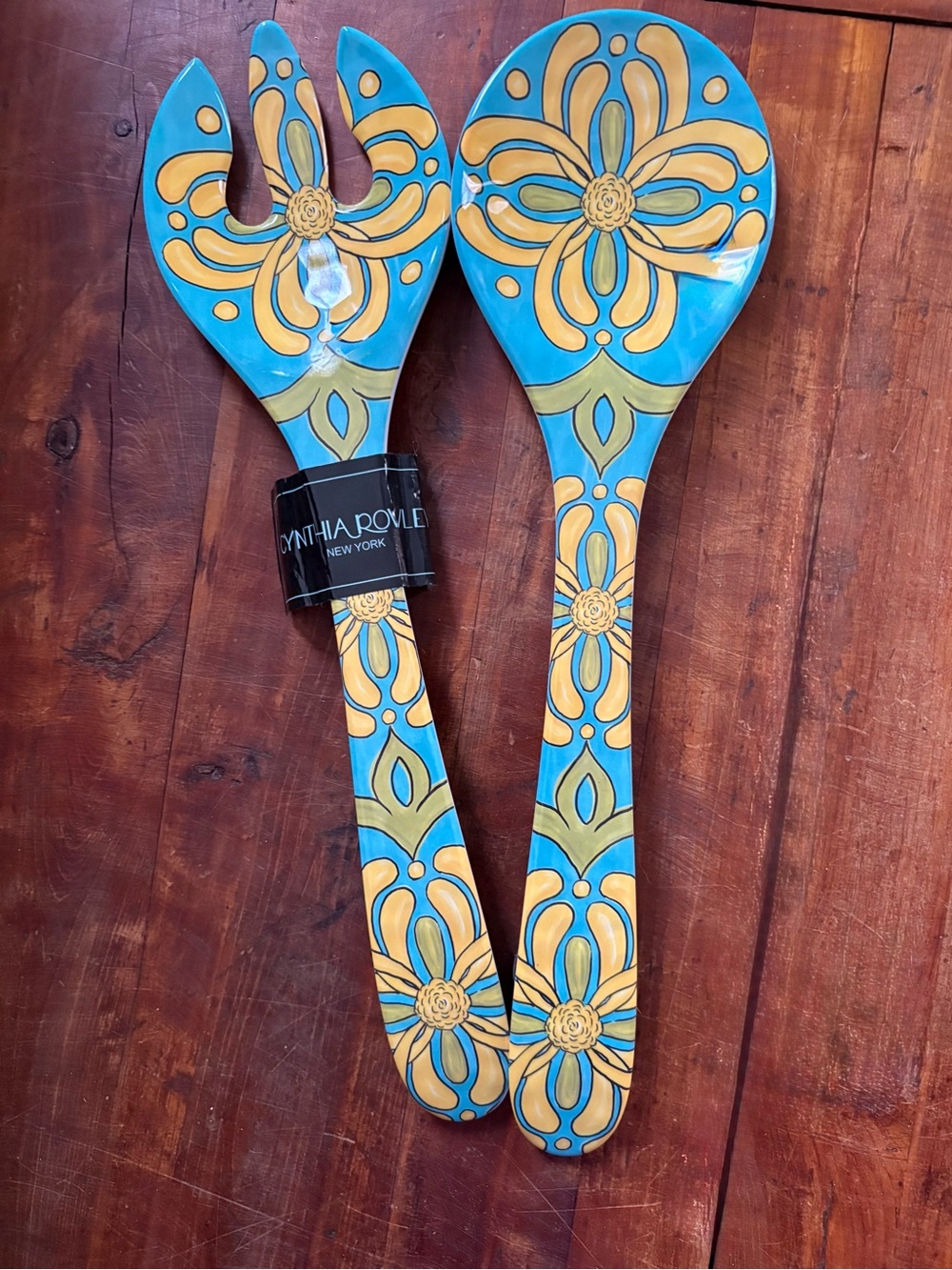 Cynthia Rowley Turquoise and Yellow Salad Serving Fork & Spoon